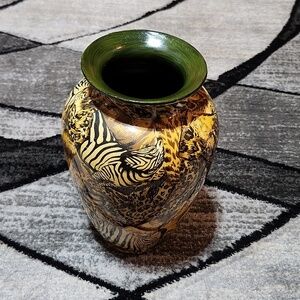 VINTAGE LA VIE SAFARI PRINT PATCHWORK VASE